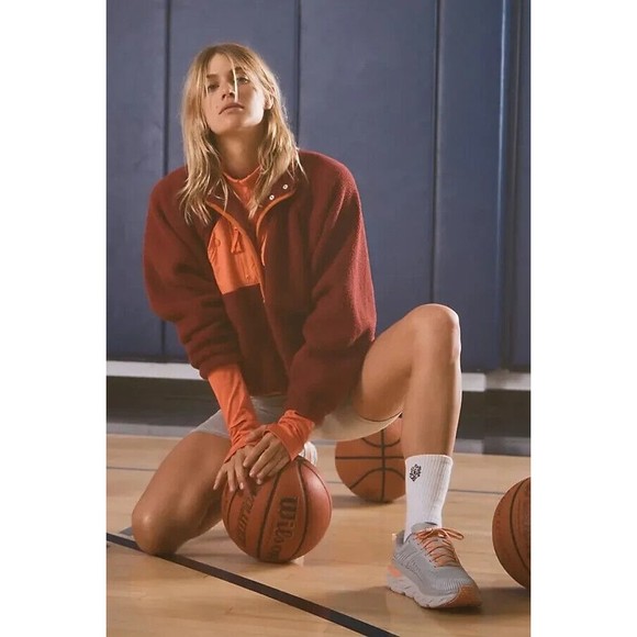 Free People Jackets & Blazers - Free People Movement Hit The Slopes Colorblock Fleece Pullover Red Orange Medium
